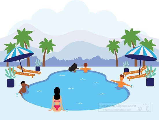 people enjoying infinity swimming pool clipart