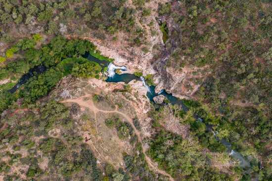 Aerial view of trail and river in arizona