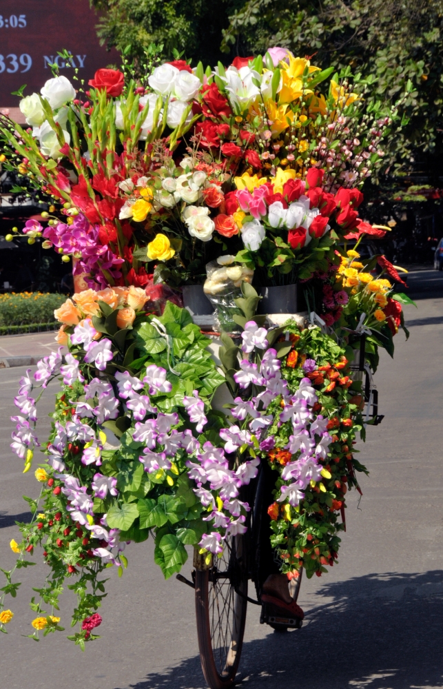 Bicycle rider with flowers Hanoi Vietnam