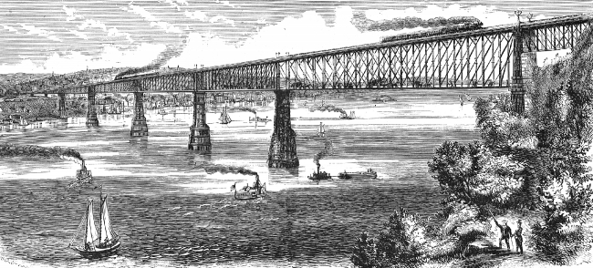 bridge across the hudson at poughkeepsie historic illustration
