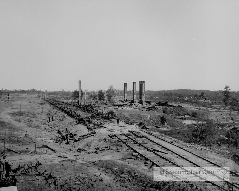 Ruins of Hoods 28 car ammunition train and the Schofield Rolling Mill near Atlanta Ga September 1864