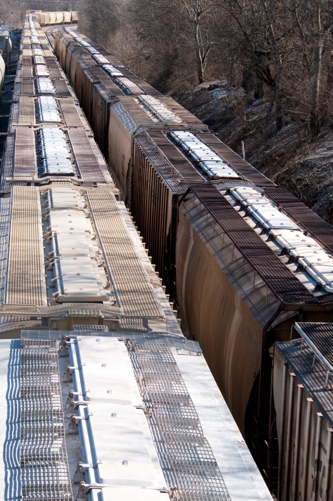 closeup top view freight train