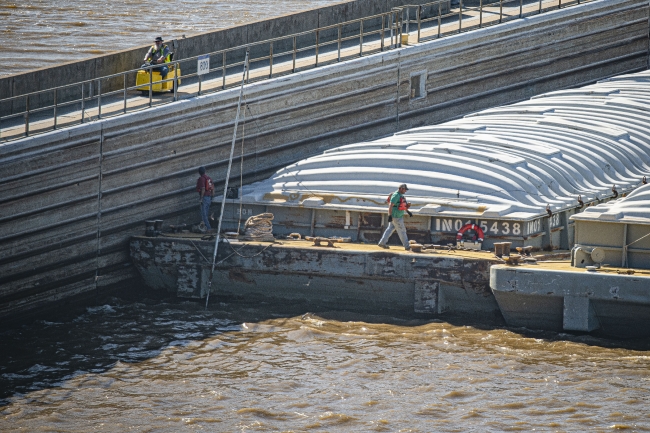 closeup view of barge on lock