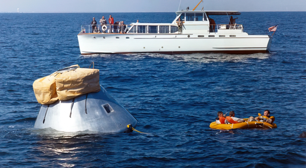 crew n a life raft during water egress training