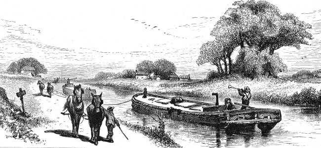 grain boat on the erie canal historical illustration