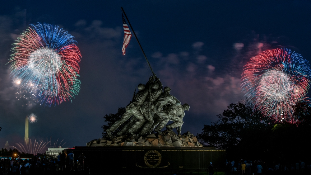 Independence Day celebration with dual fireworks are seen from t