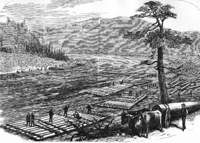 making up rafts on the susquehanna river historical illustration