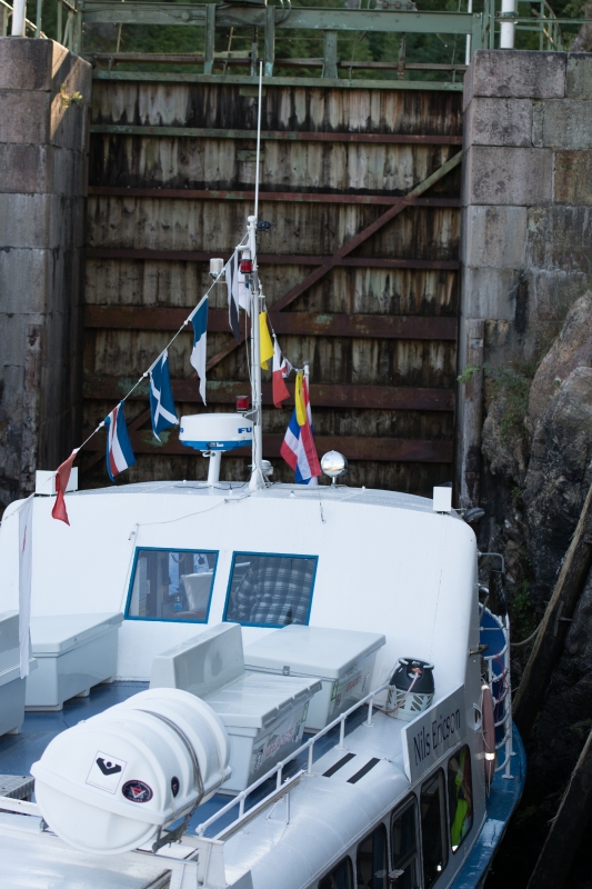 passenger boat entering lock Dalsland Canal Hafverud Sweden