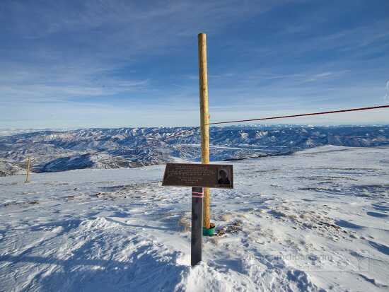 plaque remembering the late singer John Denver high above Snowma