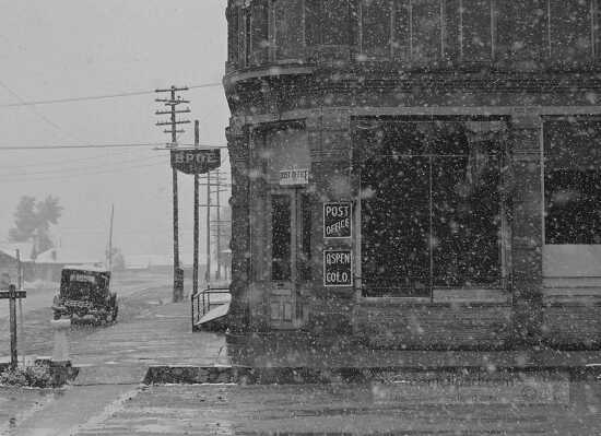 Post office in blizzard Aspen Colorado