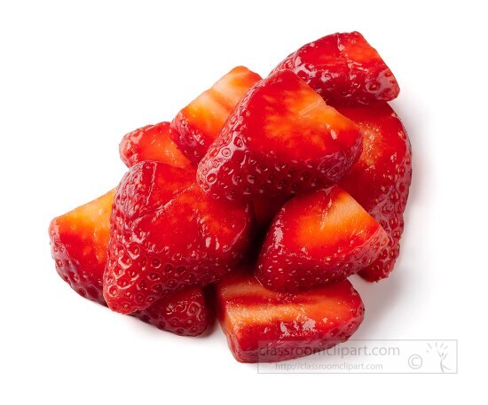 sliced strawberries on white background