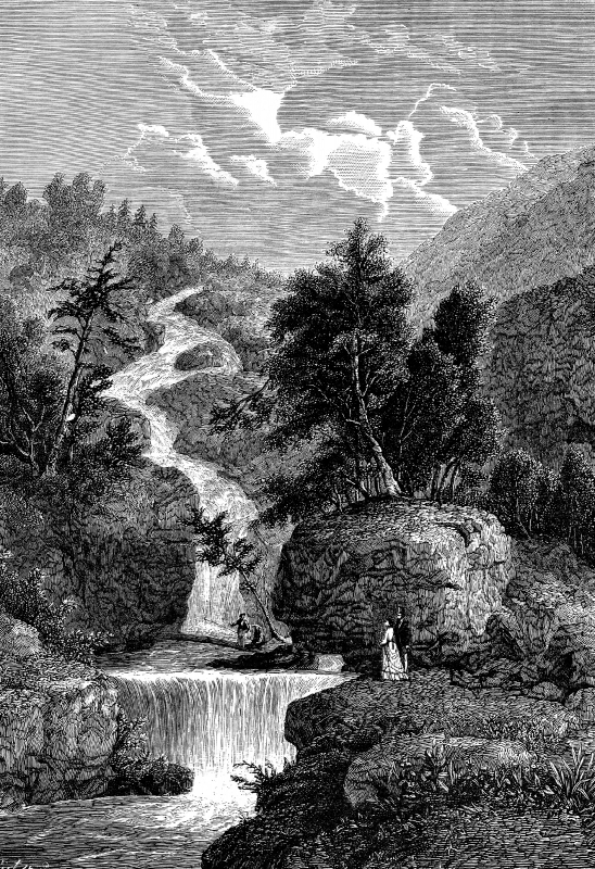 white mountains silver cascade crawfords notch historical illust