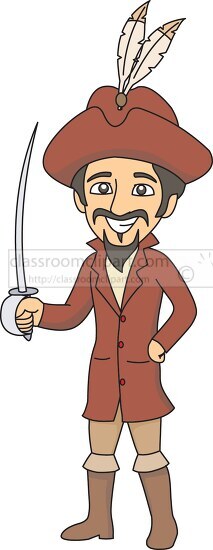 pirate wearomg boots hat holding sword clipart