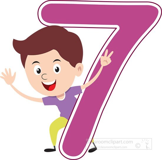 playful boy standing with number seven math clipart 6920