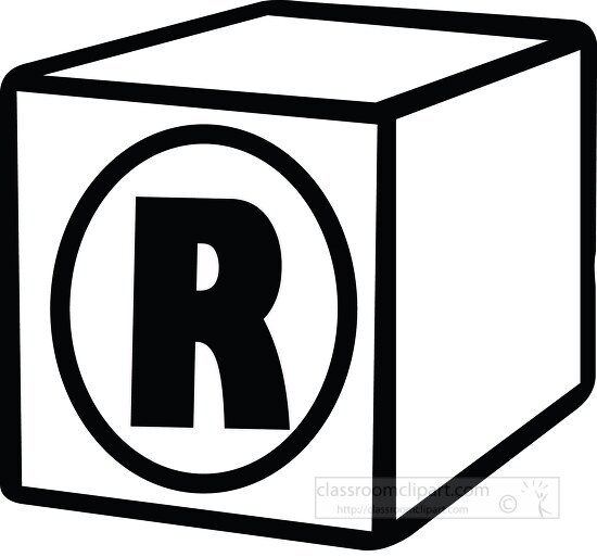 R alphabet block black white clipart