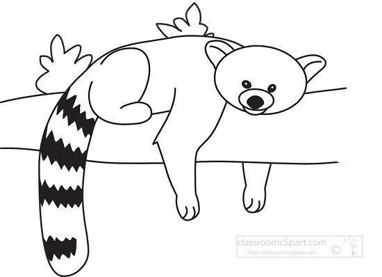 Red Panda on Tree Outline Clipart