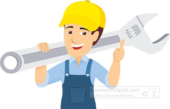 repairman mechanic handyman with wrench clipart