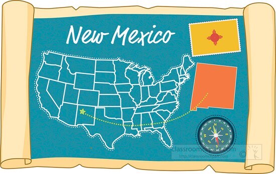 scrolled usa map showing new mexico state map flag clipart