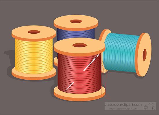 sewing items different colour thread with needle clipart