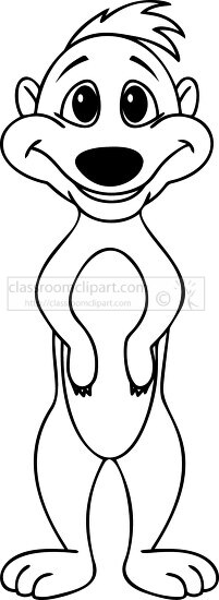 smiling standing meerkat cartoon black outline