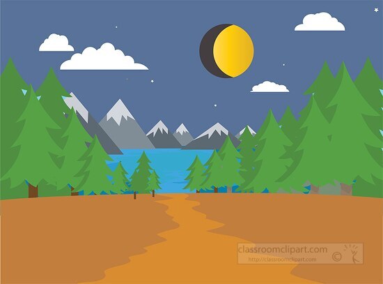 solar eclipse mountain lake clipart