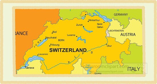 switzerland country map color border clipart