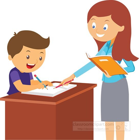 teacher helping student in study