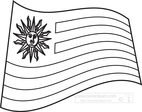 Uruguay wavy flag black outline clipart