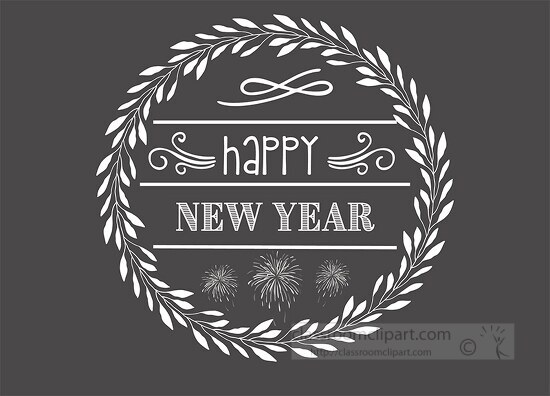 Vintage happy new year Calligraphy Chalk Word Art on round Black