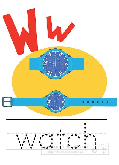 watch with alphabet letter W Upper lower case children writing p