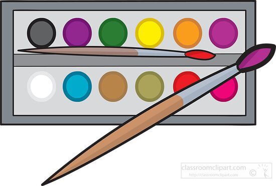 watercolor paint tray with two paint brushes clipart