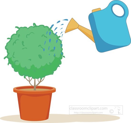 watering small tree in panter plant clipart