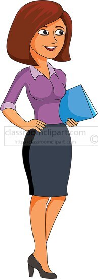 woman in office standing holding file clipart