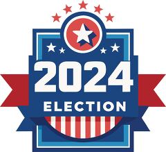 2024 election badge with a ribbon and star symbols in a classic 