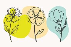 Abstract floral line art with pastel blue and yellow background shapes