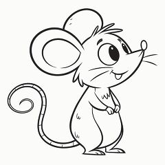 charming monochrome cartoon style illustration of a cute mouse black outline clipart