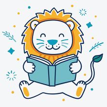 adorable lion reading a book