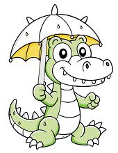 alligator enjoying the rain with a yellow umbrella