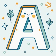 alphabet letter a kawaii style with bold line