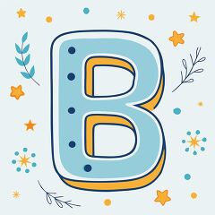 alphabet letter b kawaii style with bold line