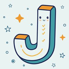 alphabet letter j bold line kawaii style