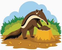 anteater is digging into a tree stump