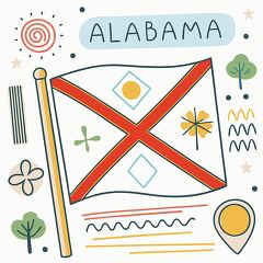 Artistic representation of Alabama flag with playful elements