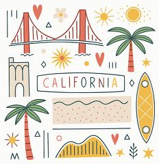 Artistic representation of California iconic landmarks