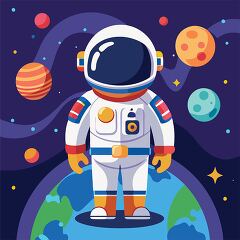 astronaut is positioned on Earth with space and celestial object