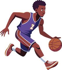 basketball player in a purple jersey dribbles the ball