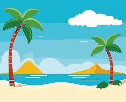 beach with tropical palm trees distant mountain clipart