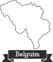 belgium black outline text on ribbon