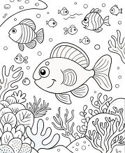 big fish swims happily among coral reefs coloring printable