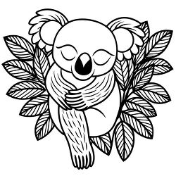 black and white coloring page featuring a cute koala bear huggin